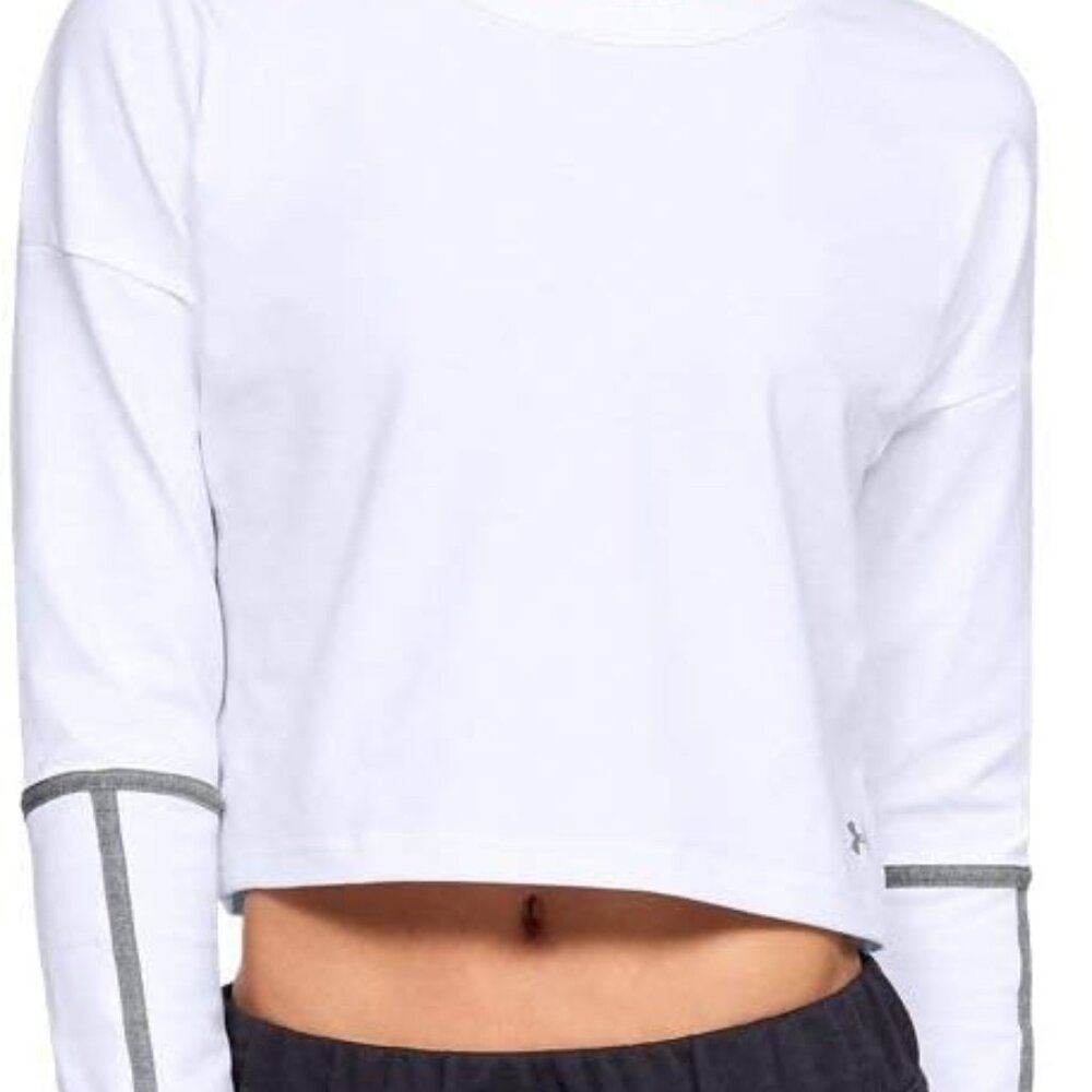 Under Armour Women's UA Lighter Longer Cropped Crew Sweatshirt White Size XL NWT